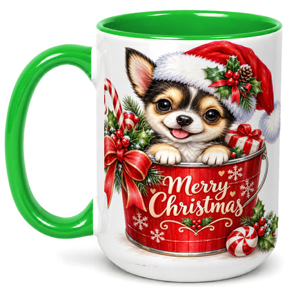 #pl[15oz|Green] Christmas Chihuahua Coffee Mug, Merry Christmas Puppy Mug, Ceramic Cup