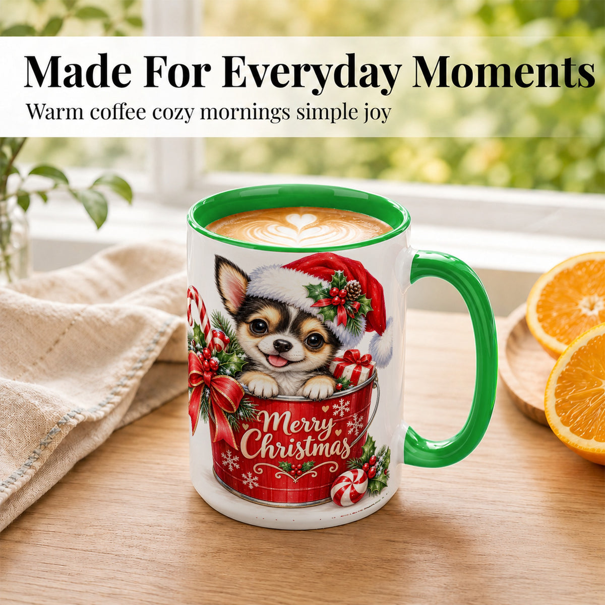 #pl[15oz|Green] Christmas Chihuahua Coffee Mug, Merry Christmas Puppy Mug, Ceramic Cup