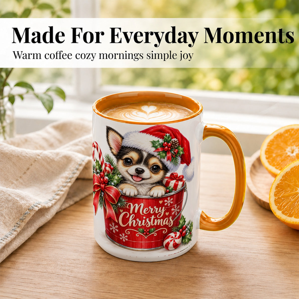 #pl[15oz|Orange] Christmas Chihuahua Coffee Mug, Merry Christmas Puppy Mug, Ceramic Cup