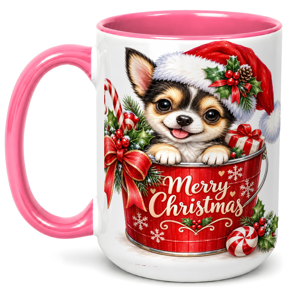 #pl[15oz|Pink] Christmas Chihuahua Coffee Mug, Merry Christmas Puppy Mug, Ceramic Cup