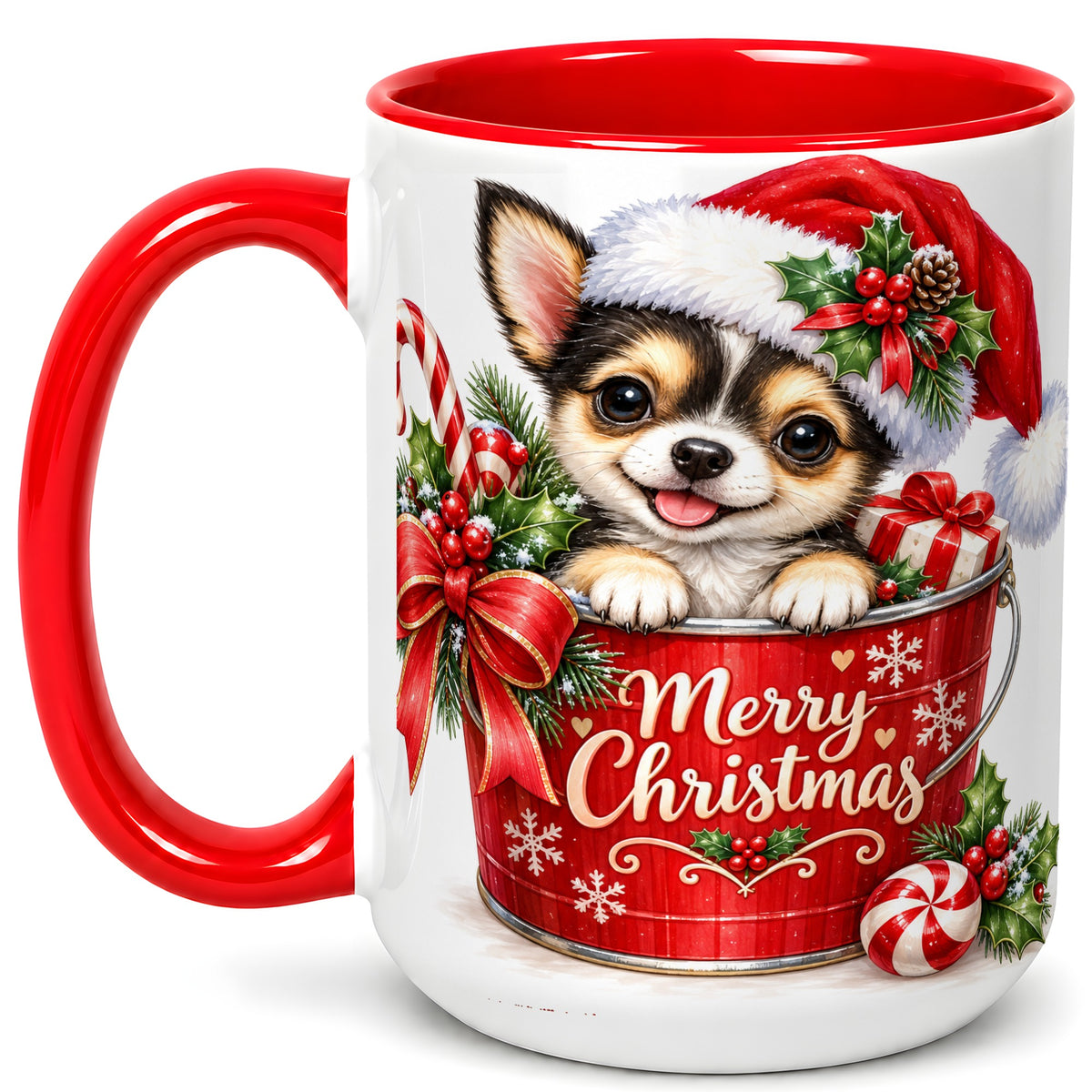 #pl[15oz|Red] Christmas Chihuahua Coffee Mug, Merry Christmas Puppy Mug, Ceramic Cup