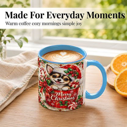 #pl[11oz|Blue] Christmas Chihuahua Coffee Mug, Santa Puppy Mug, Ceramic Cup