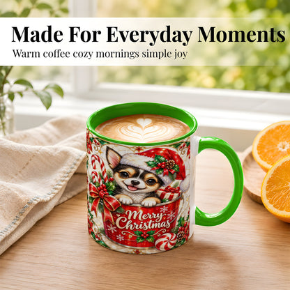 #pl[11oz|Green] Christmas Chihuahua Coffee Mug, Santa Puppy Mug, Ceramic Cup