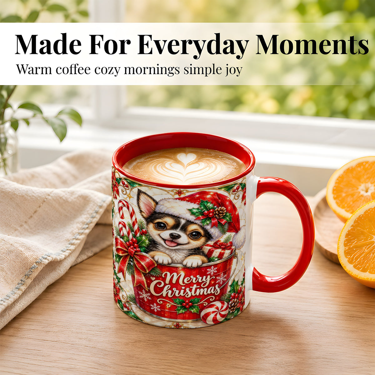 #pl[11oz|Red] Christmas Chihuahua Coffee Mug, Santa Puppy Mug, Ceramic Cup