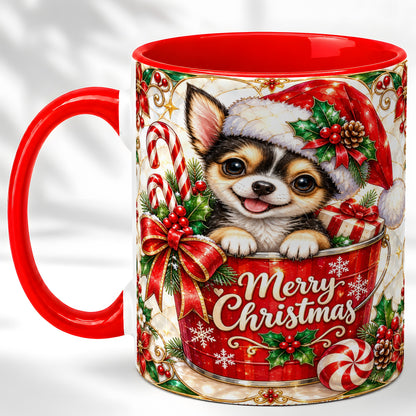 Christmas Chihuahua Coffee Mug, Santa Puppy Mug, Ceramic Cup
