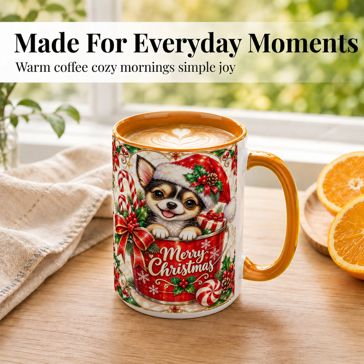 #pl[15oz|Orange] Christmas Chihuahua Coffee Mug, Santa Puppy Mug, Ceramic Cup
