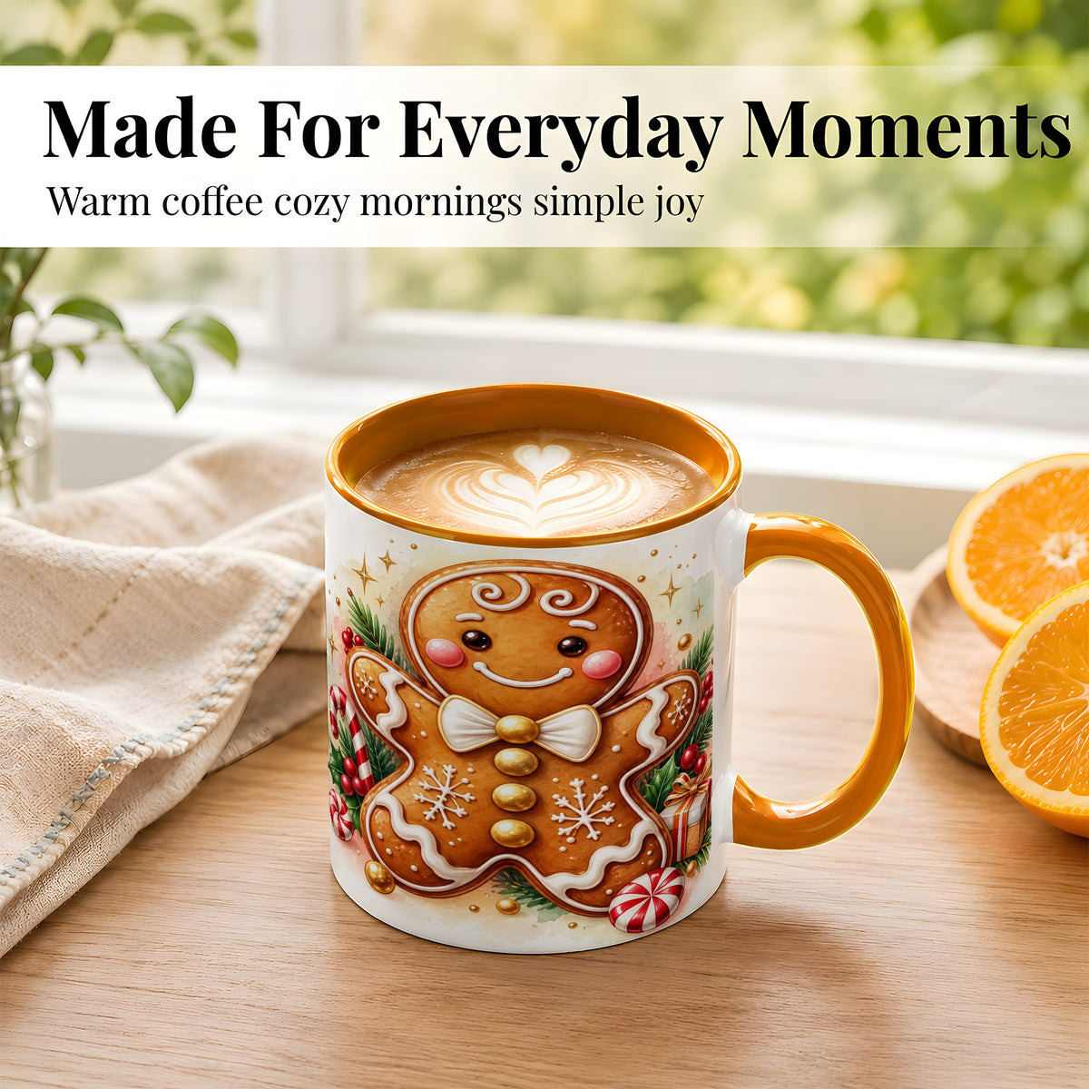 #pl[11oz|Orange] Gingerbread Man Coffee Mug, Christmas Cookie Mug, Ceramic Cup