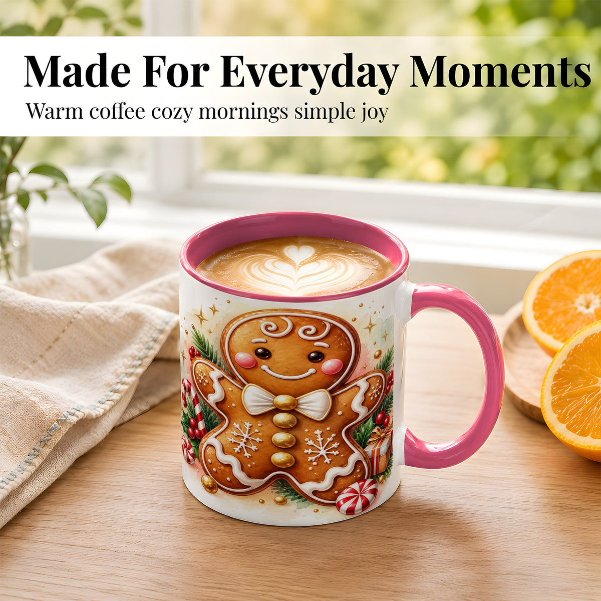 #pl[11oz|Pink] Gingerbread Man Coffee Mug, Christmas Cookie Mug, Ceramic Cup