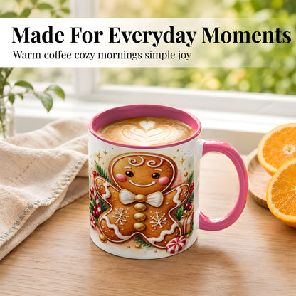#pl[11oz|Pink] Gingerbread Man Coffee Mug, Christmas Cookie Mug, Ceramic Cup