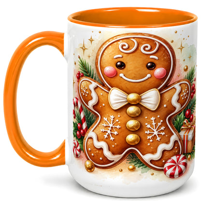 #pl[15oz|Orange] Gingerbread Man Coffee Mug, Christmas Cookie Mug, Ceramic Cup