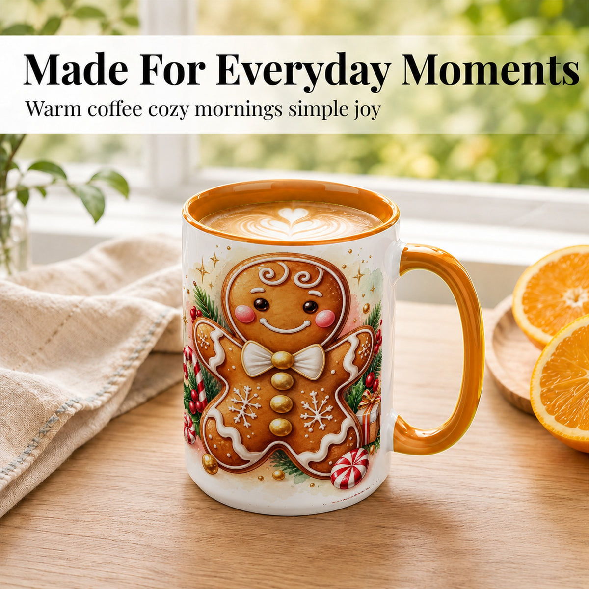 #pl[15oz|Orange] Gingerbread Man Coffee Mug, Christmas Cookie Mug, Ceramic Cup