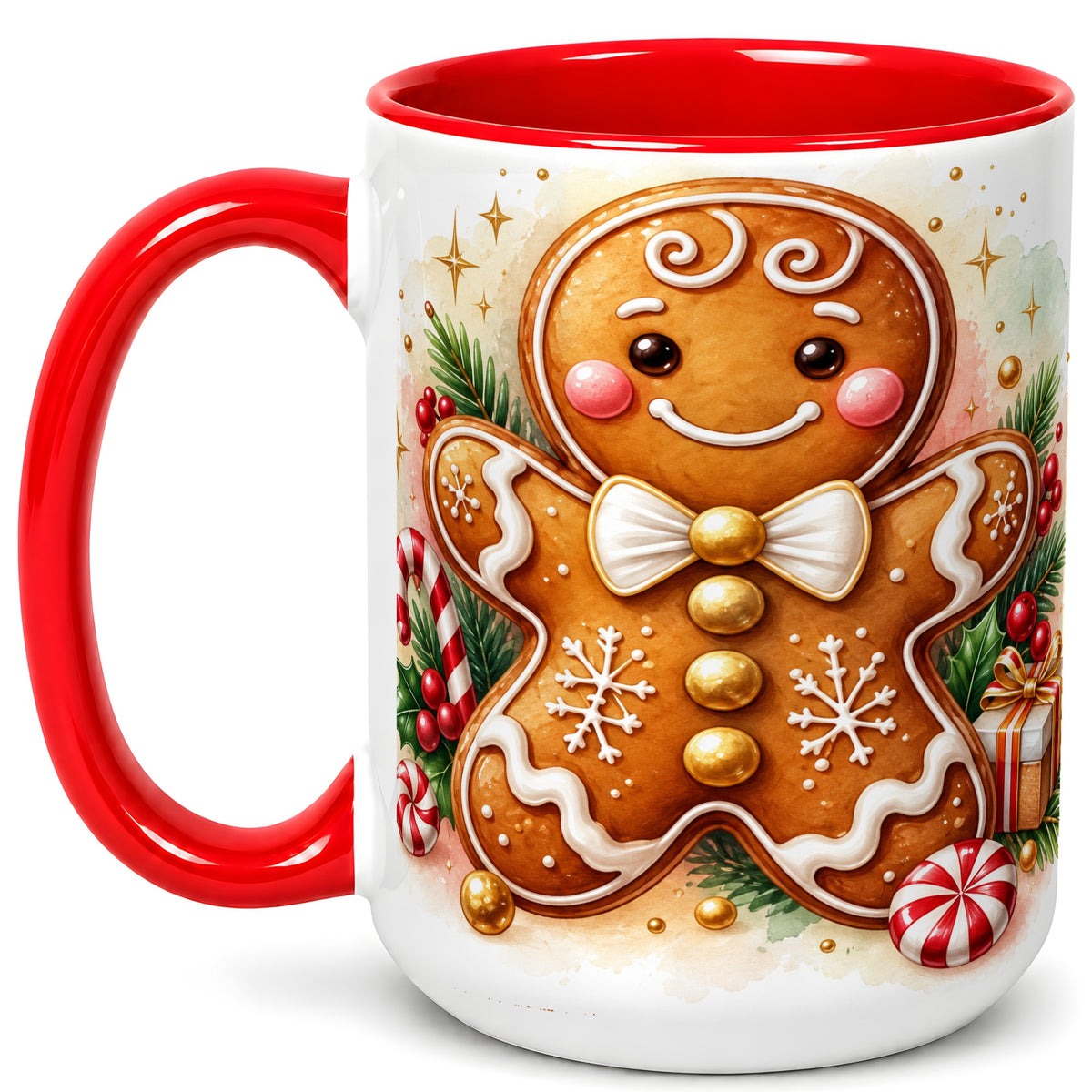 #pl[15oz|Red] Gingerbread Man Coffee Mug, Christmas Cookie Mug, Ceramic Cup