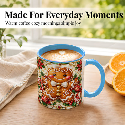 #pl[11oz|Blue] Gingerbread Man Coffee Mug, Festive Cookie Mug, Ceramic Cup