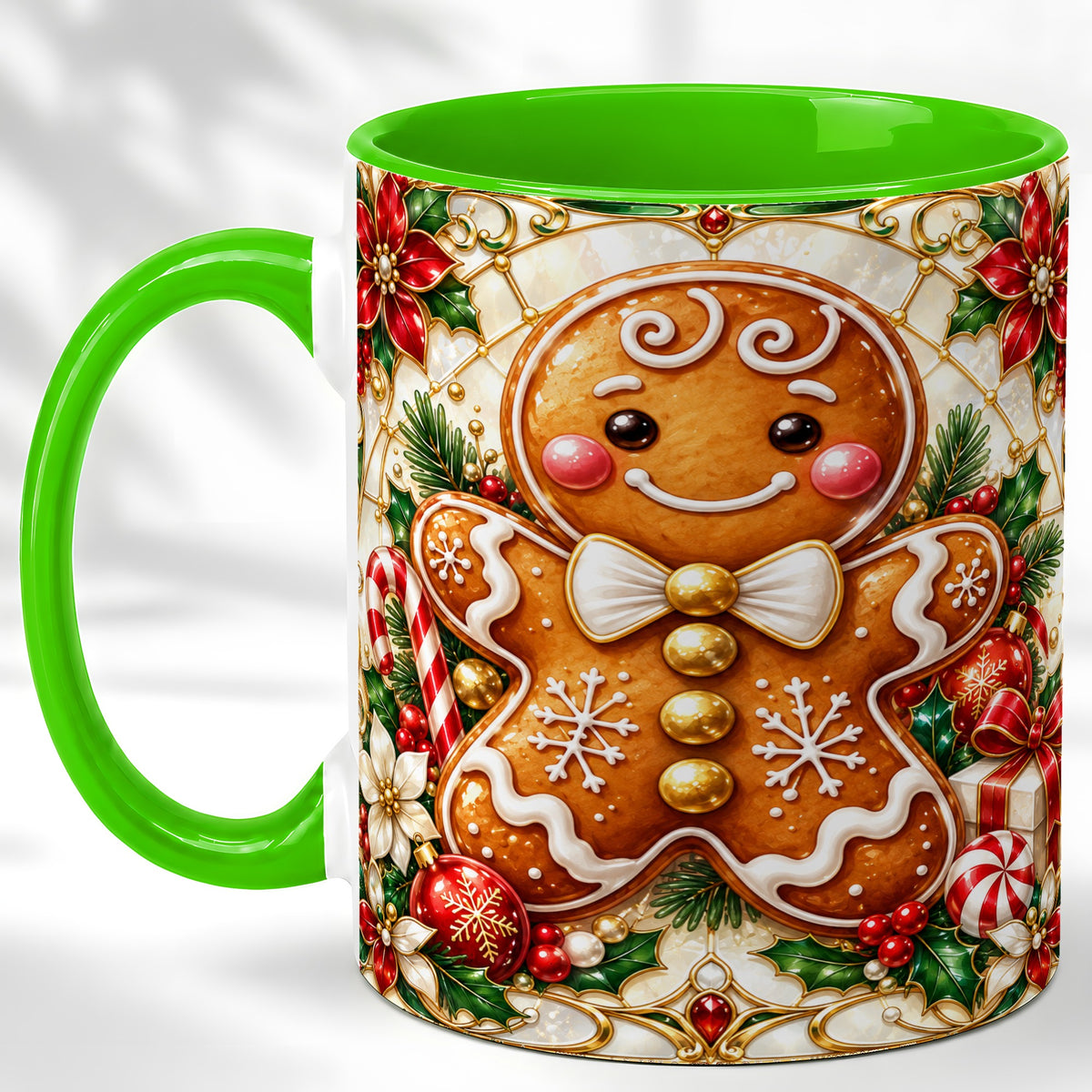 #pl[11oz|Green] Gingerbread Man Coffee Mug, Festive Cookie Mug, Ceramic Cup