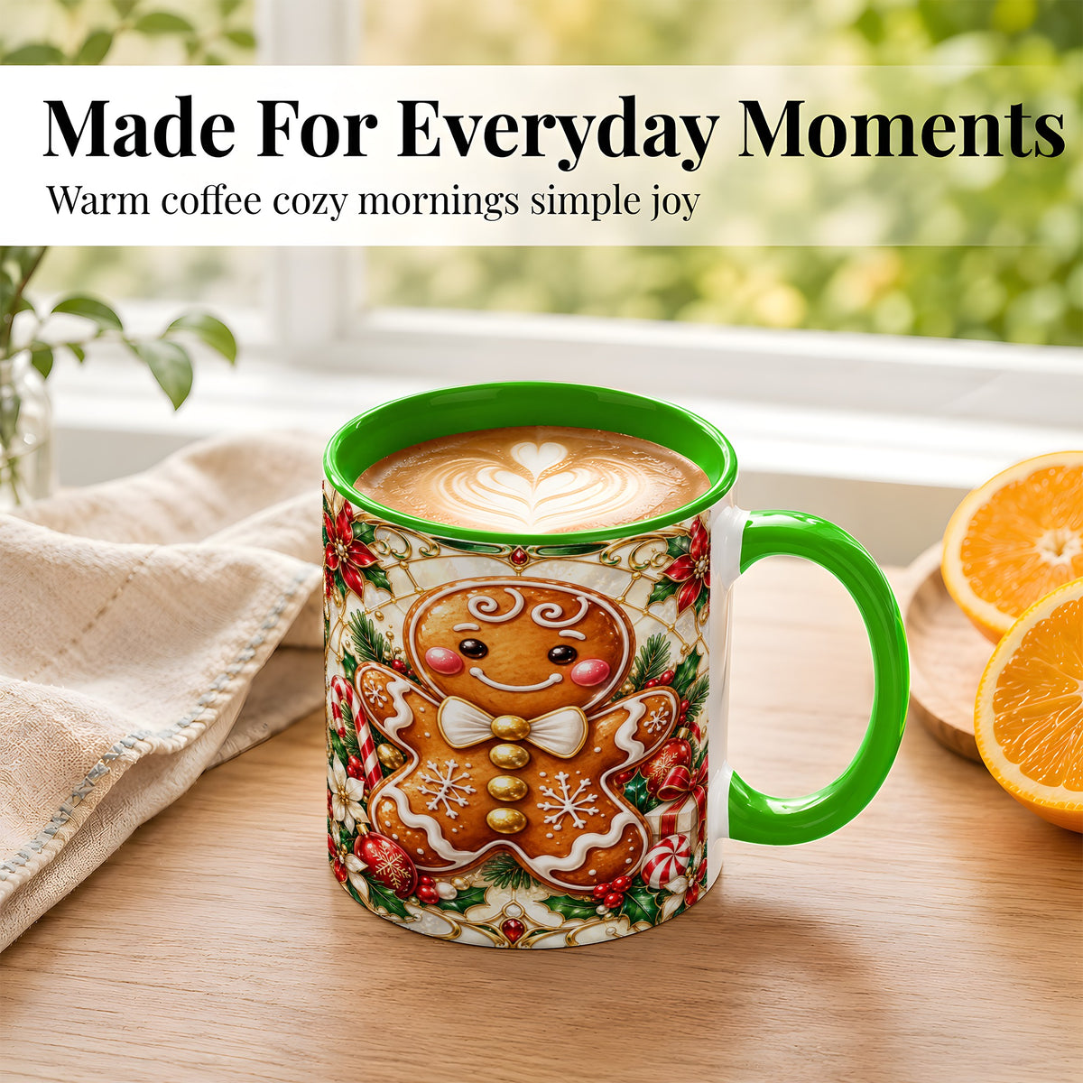 #pl[11oz|Green] Gingerbread Man Coffee Mug, Festive Cookie Mug, Ceramic Cup