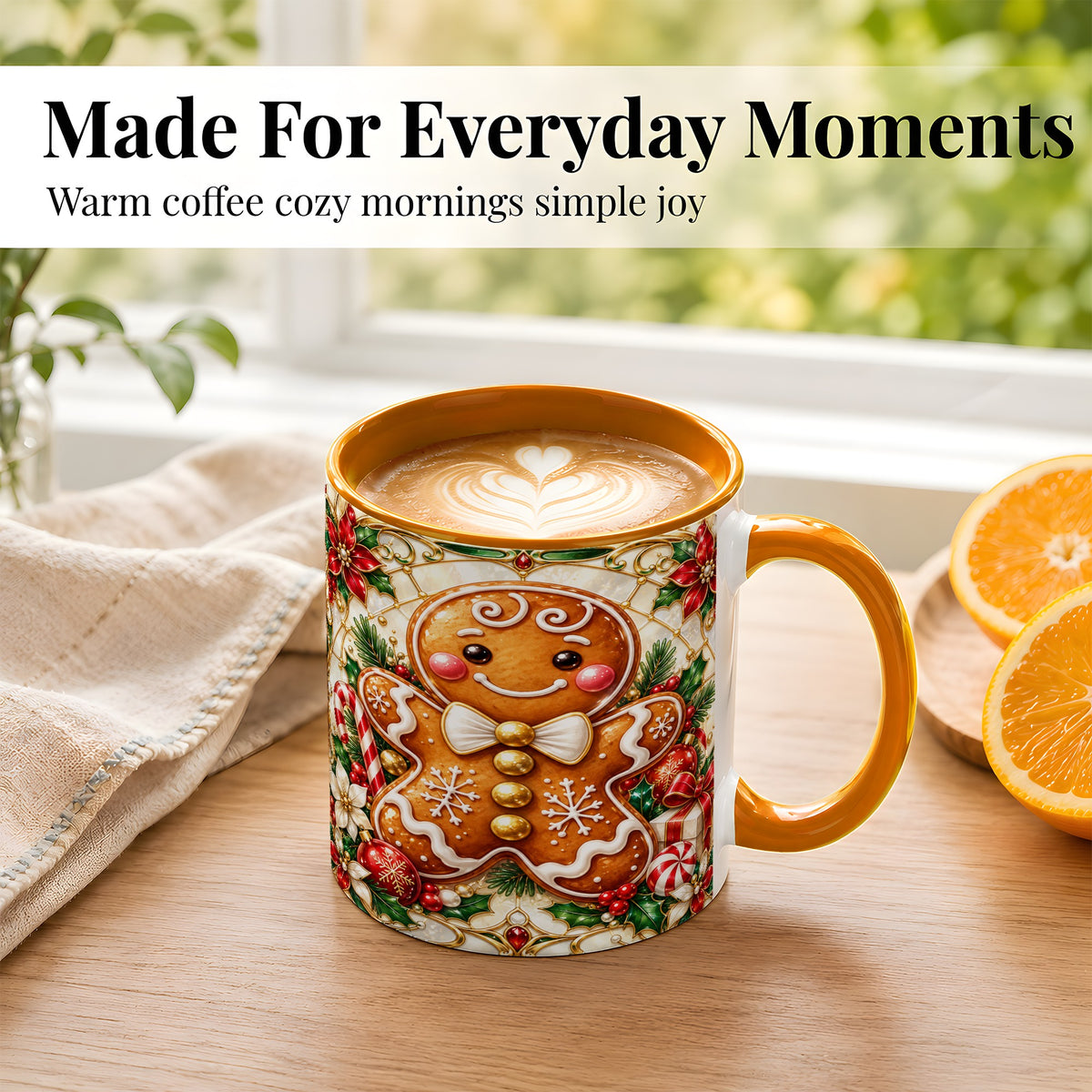 #pl[11oz|Orange] Gingerbread Man Coffee Mug, Festive Cookie Mug, Ceramic Cup