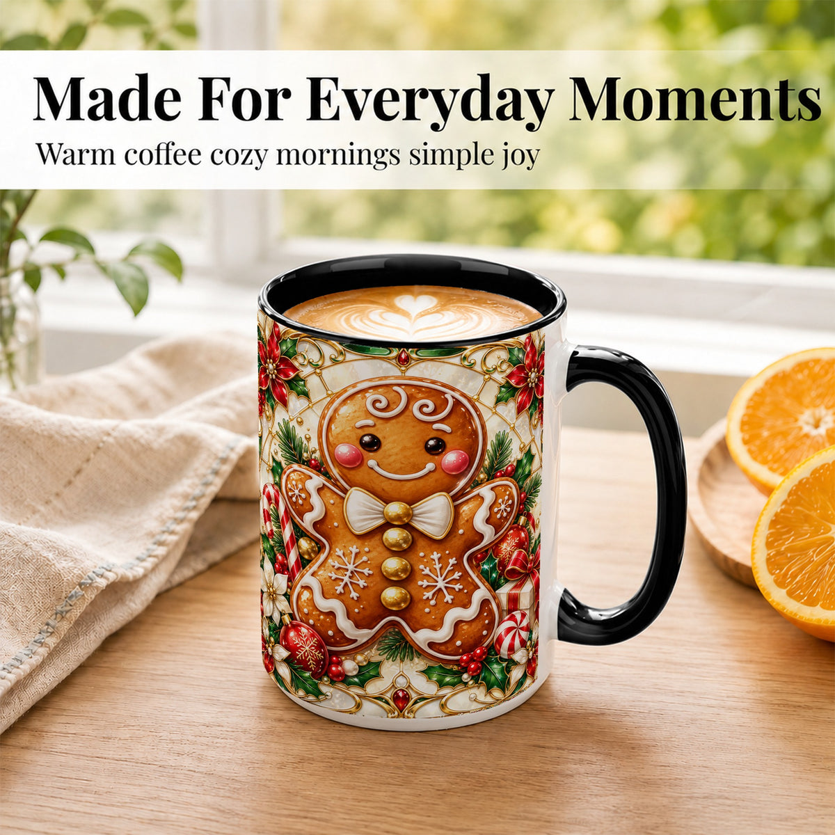 #pl[15oz|Black] Gingerbread Man Coffee Mug, Festive Cookie Mug, Ceramic Cup
