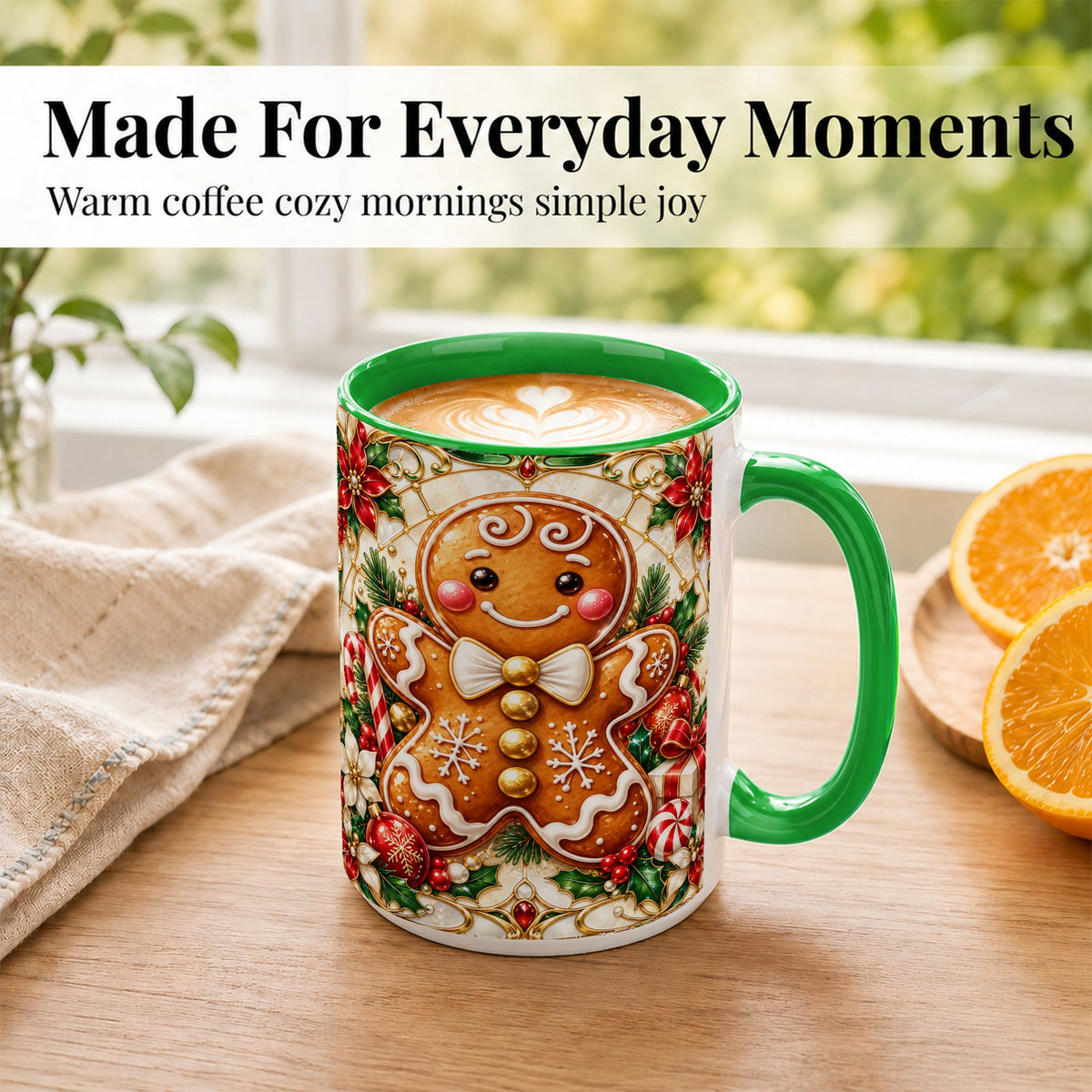 #pl[15oz|Green] Gingerbread Man Coffee Mug, Festive Cookie Mug, Ceramic Cup