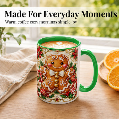 #pl[15oz|Green] Gingerbread Man Coffee Mug, Festive Cookie Mug, Ceramic Cup