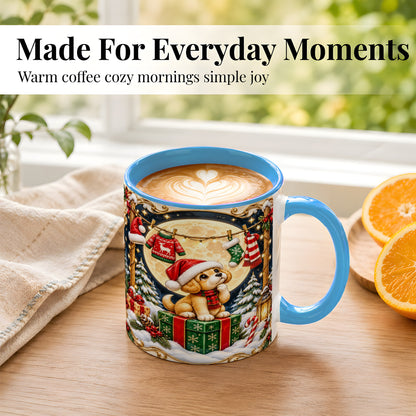 #pl[11oz|Blue] Christmas Puppy Coffee Mug, Santa Dog Mug, Ceramic Cup