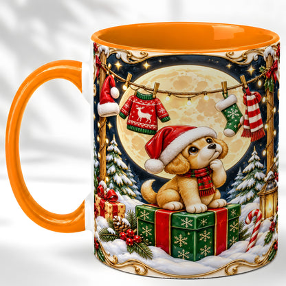 #pl[11oz|Orange] Christmas Puppy Coffee Mug, Santa Dog Mug, Ceramic Cup