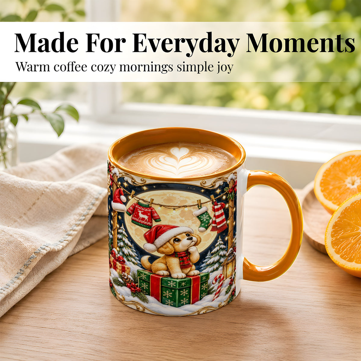 #pl[11oz|Orange] Christmas Puppy Coffee Mug, Santa Dog Mug, Ceramic Cup