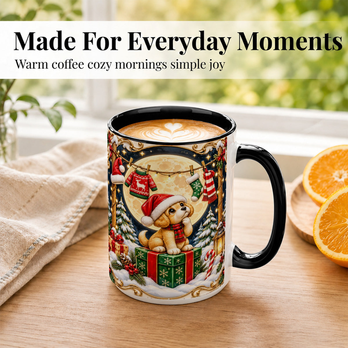 #pl[15oz|Black] Christmas Puppy Coffee Mug, Santa Dog Mug, Ceramic Cup