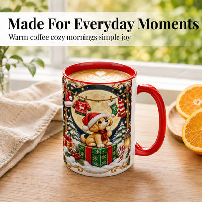 #pl[15oz|Red] Christmas Puppy Coffee Mug, Santa Dog Mug, Ceramic Cup