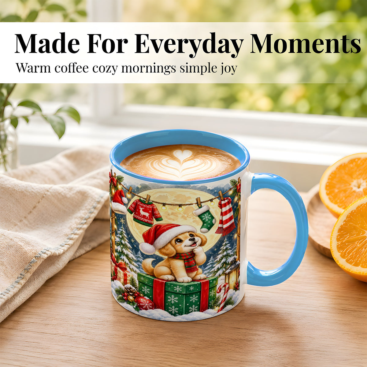 #pl[11oz|Blue] Christmas Puppy Coffee Mug, Golden Santa Dog Mug, Ceramic Cup