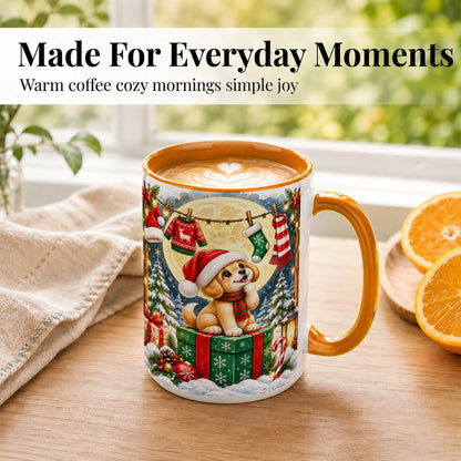 #pl[15oz|Orange] Christmas Puppy Coffee Mug, Golden Santa Dog Mug, Ceramic Cup