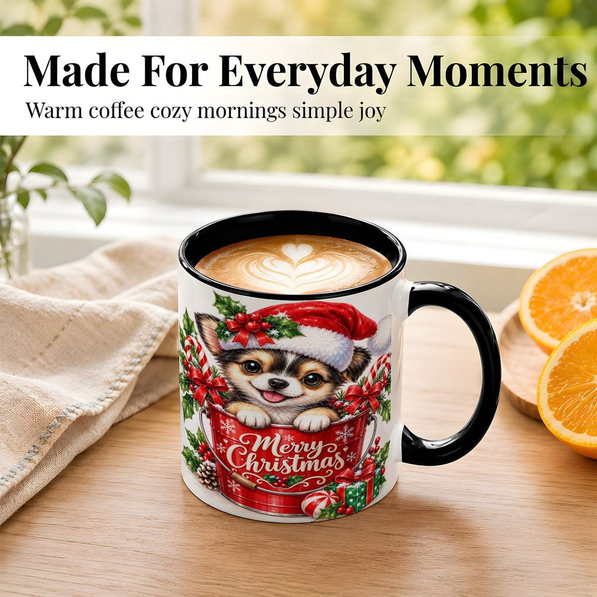 #pl[11oz|Black] Christmas Chihuahua Coffee Mug, Santa Puppy Mug, Ceramic Cup
