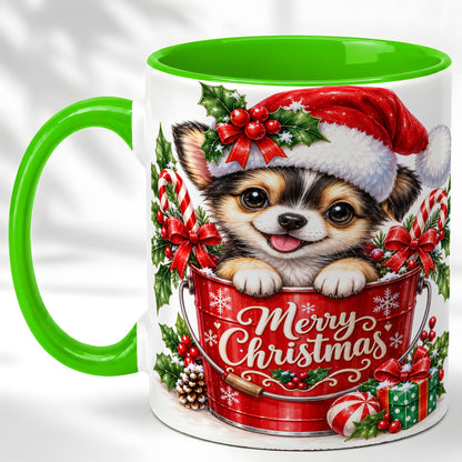 #pl[11oz|Green] Christmas Chihuahua Coffee Mug, Santa Puppy Mug, Ceramic Cup