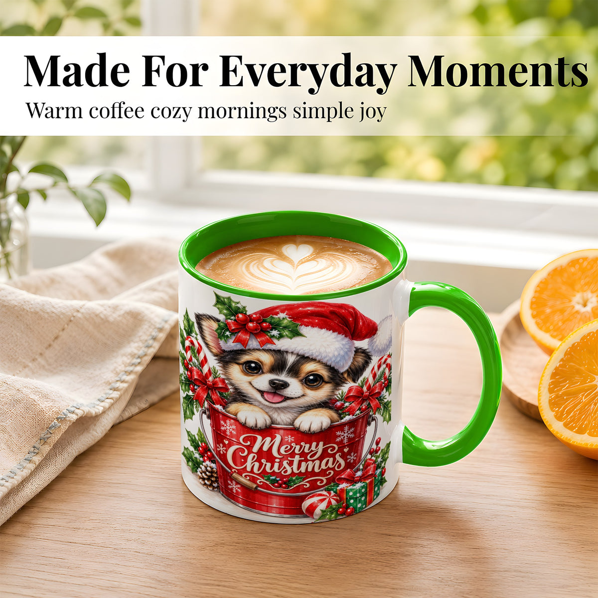 #pl[11oz|Green] Christmas Chihuahua Coffee Mug, Santa Puppy Mug, Ceramic Cup