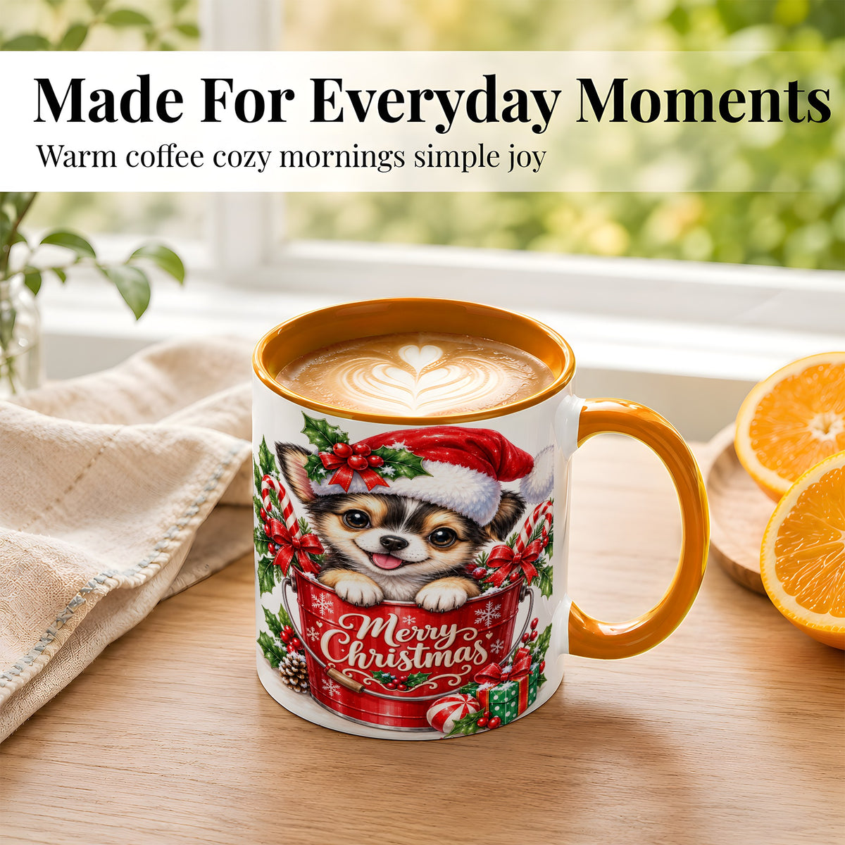 #pl[11oz|Orange] Christmas Chihuahua Coffee Mug, Santa Puppy Mug, Ceramic Cup