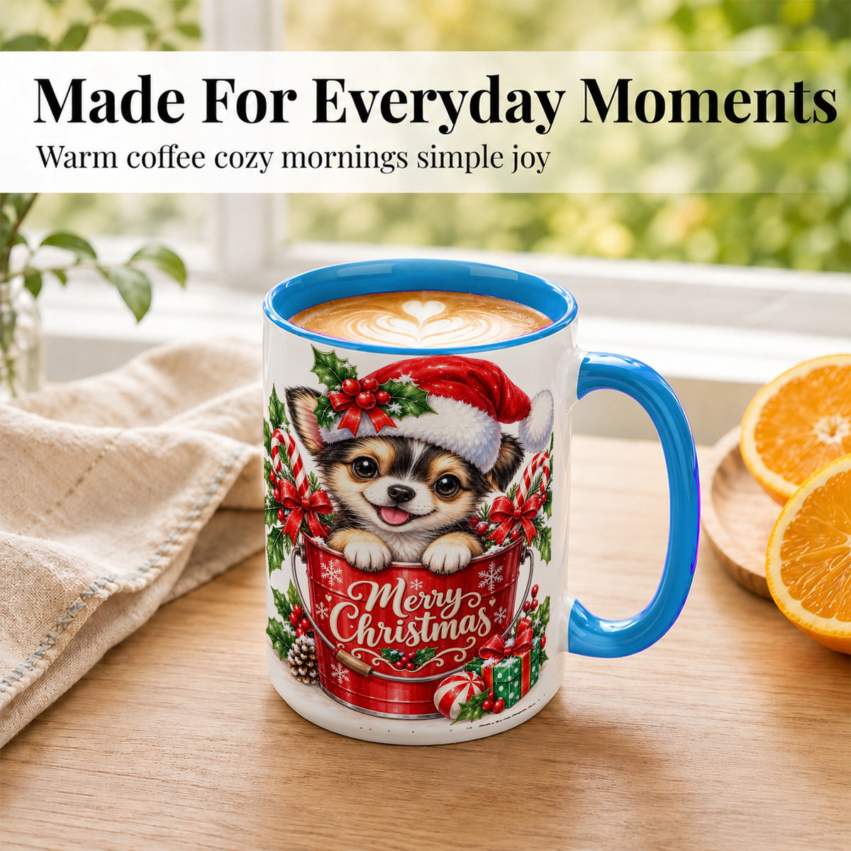 #pl[15oz|Blue] Christmas Chihuahua Coffee Mug, Santa Puppy Mug, Ceramic Cup