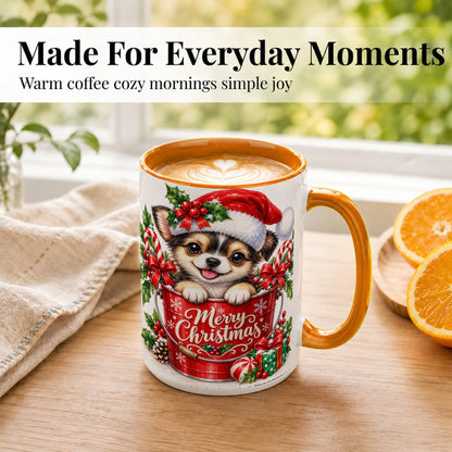 #pl[15oz|Orange] Christmas Chihuahua Coffee Mug, Santa Puppy Mug, Ceramic Cup