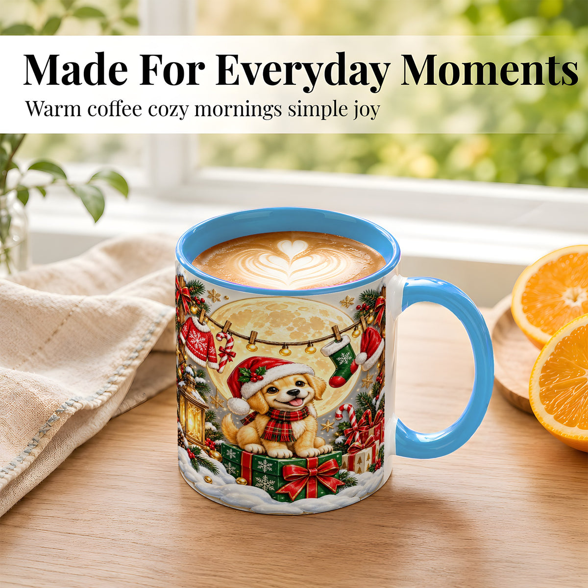 #pl[11oz|Blue] Christmas Golden Retriever Coffee Mug, Santa Puppy Mug, Ceramic Cup