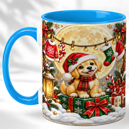 #pl[11oz|Blue] Christmas Golden Retriever Coffee Mug, Santa Puppy Mug, Ceramic Cup