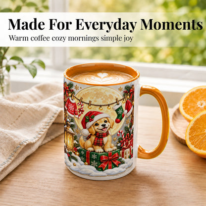 #pl[15oz|Orange] Christmas Golden Retriever Coffee Mug, Santa Puppy Mug, Ceramic Cup