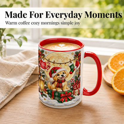 #pl[15oz|Red] Christmas Golden Retriever Coffee Mug, Santa Puppy Mug, Ceramic Cup