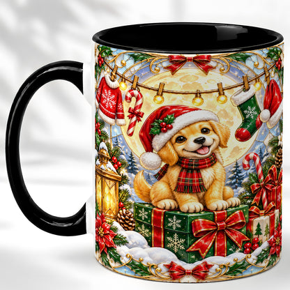 #pl[11oz|Black] Christmas Golden Retriever Coffee Mug, Festive Puppy Mug, Ceramic Cup