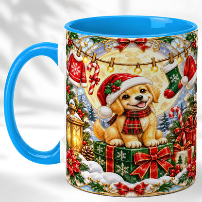#pl[11oz|Blue] Christmas Golden Retriever Coffee Mug, Festive Puppy Mug, Ceramic Cup