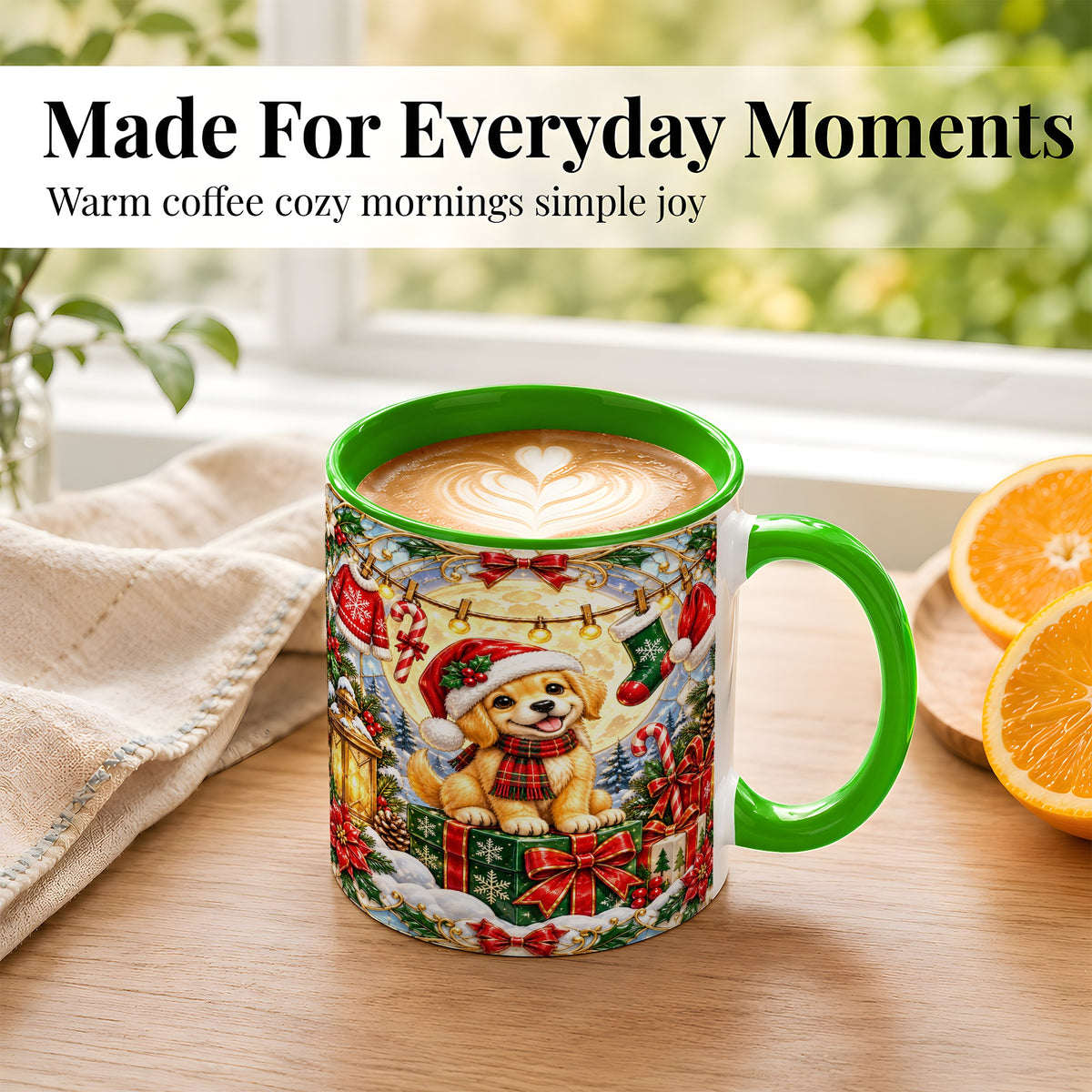 #pl[11oz|Green] Christmas Golden Retriever Coffee Mug, Festive Puppy Mug, Ceramic Cup