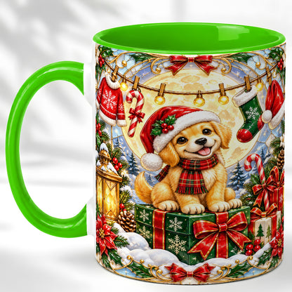 #pl[11oz|Green] Christmas Golden Retriever Coffee Mug, Festive Puppy Mug, Ceramic Cup