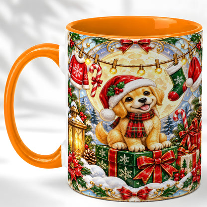 #pl[11oz|Orange] Christmas Golden Retriever Coffee Mug, Festive Puppy Mug, Ceramic Cup