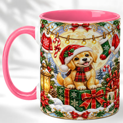 #pl[11oz|Pink] Christmas Golden Retriever Coffee Mug, Festive Puppy Mug, Ceramic Cup