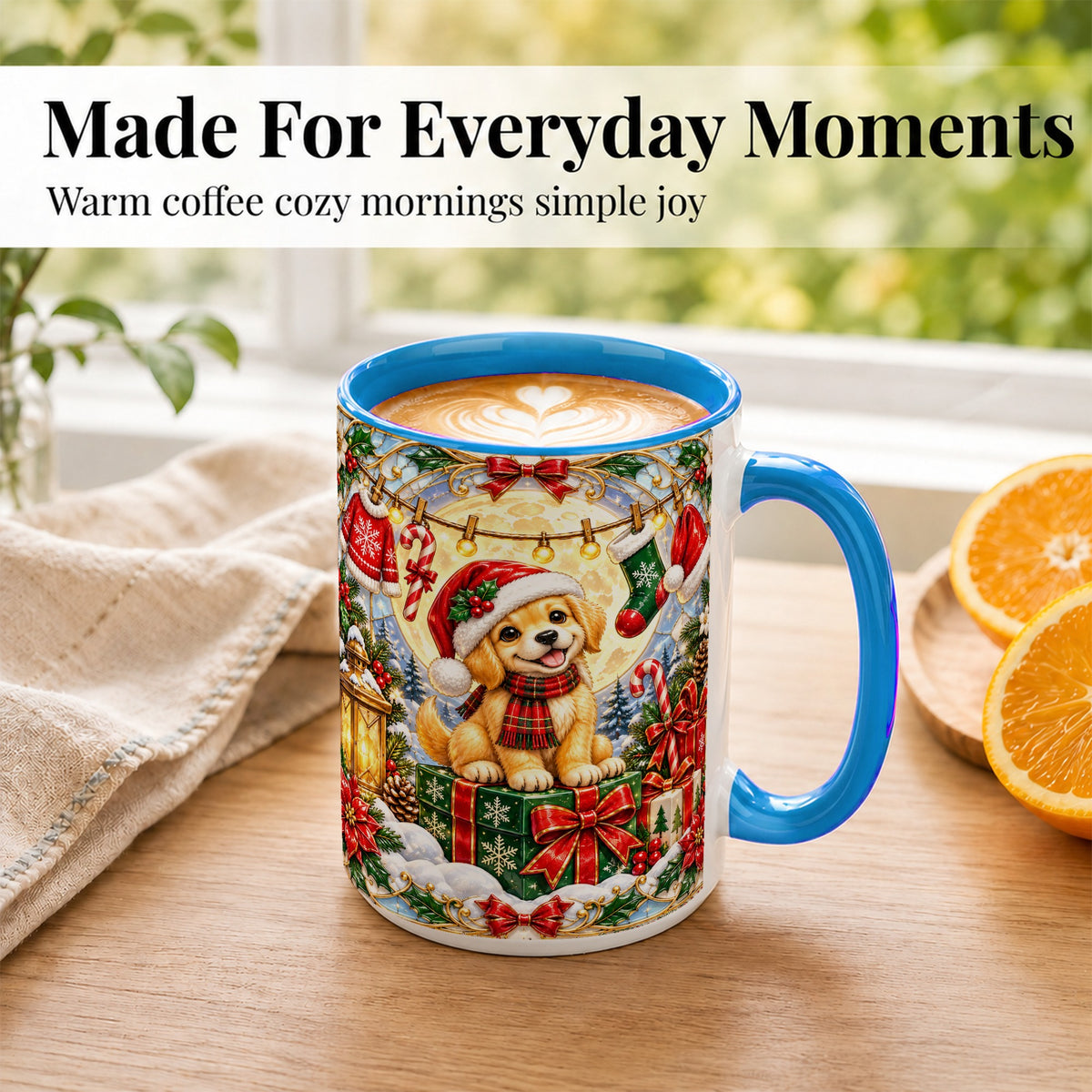 #pl[15oz|Blue] Christmas Golden Retriever Coffee Mug, Festive Puppy Mug, Ceramic Cup