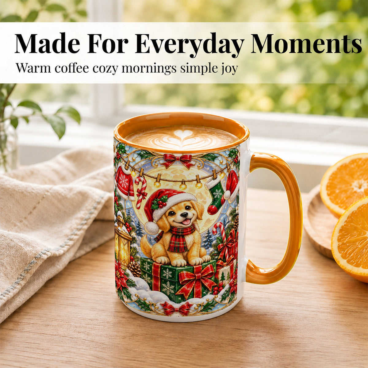 #pl[15oz|Orange] Christmas Golden Retriever Coffee Mug, Festive Puppy Mug, Ceramic Cup