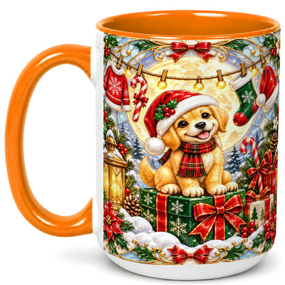 #pl[15oz|Orange] Christmas Golden Retriever Coffee Mug, Festive Puppy Mug, Ceramic Cup