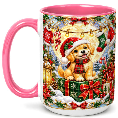 #pl[15oz|Pink] Christmas Golden Retriever Coffee Mug, Festive Puppy Mug, Ceramic Cup